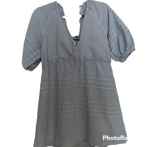 Madewell Blue Chambray Cotton Bow Tie Back Ruffle Short Sleeve Shift Dress Sz L